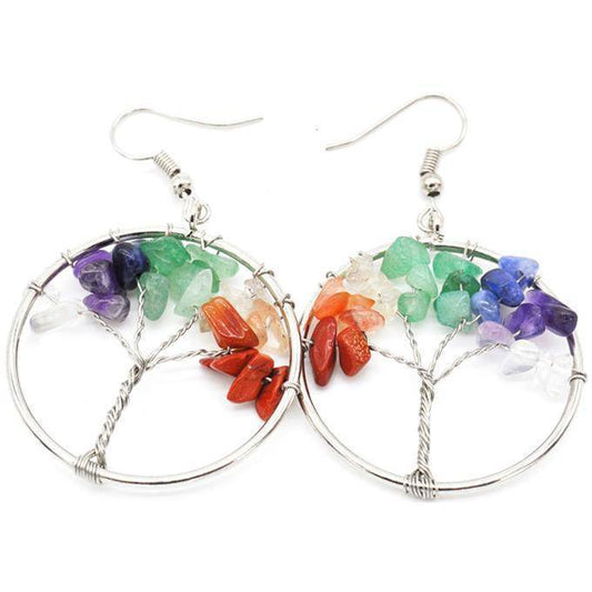 Natural Crystal Crushed Stone Tree Earrings